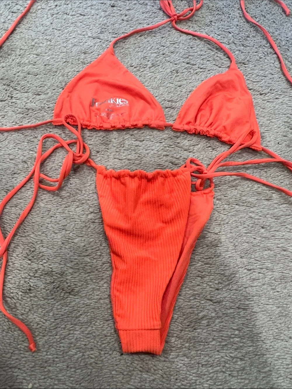 Frankie’s bikinis Orange Ribbed String Bikini Set